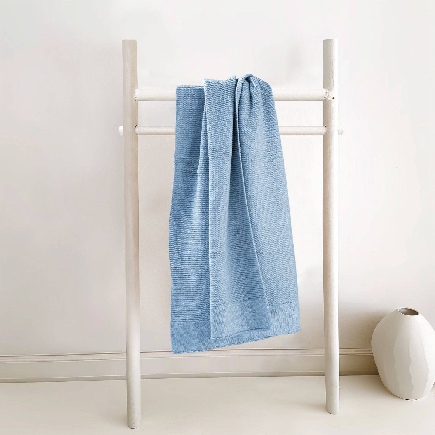 Personalised 100% Cotton Classic Knit Baby Blanket - Baby Blue