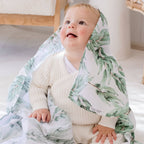 Organic Cotton Muslin Swaddle Wrap - Blue Gum Leaf