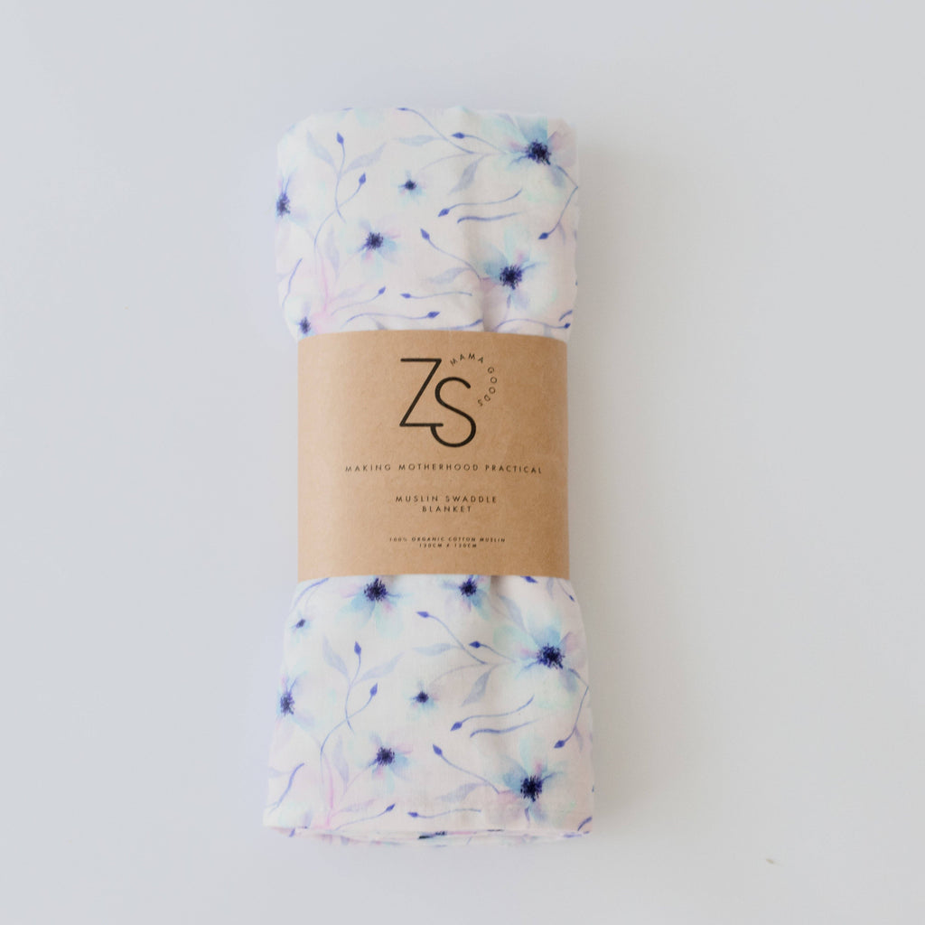 Organic Cotton Muslin Swaddle Wrap - Twilight Bloom