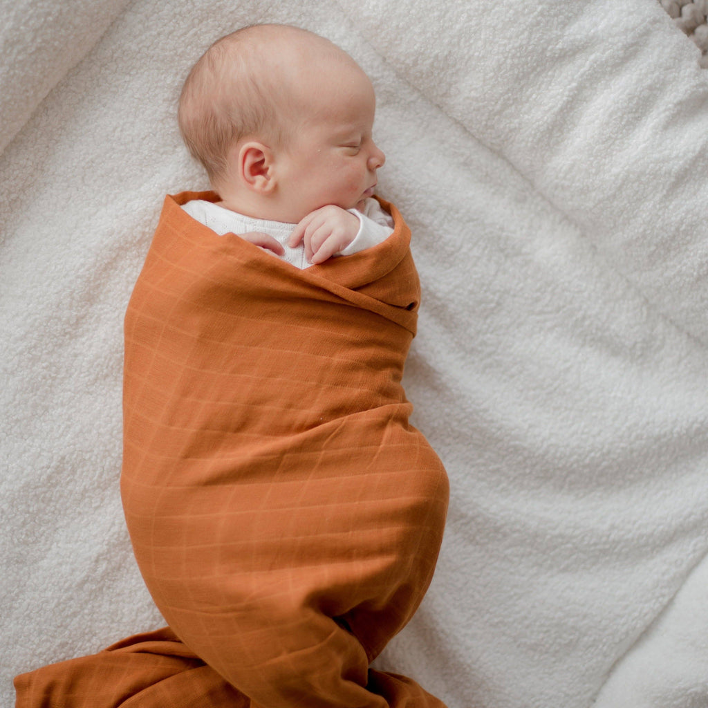 Organic Cotton Muslin Swaddle Wrap - Savannah Rust