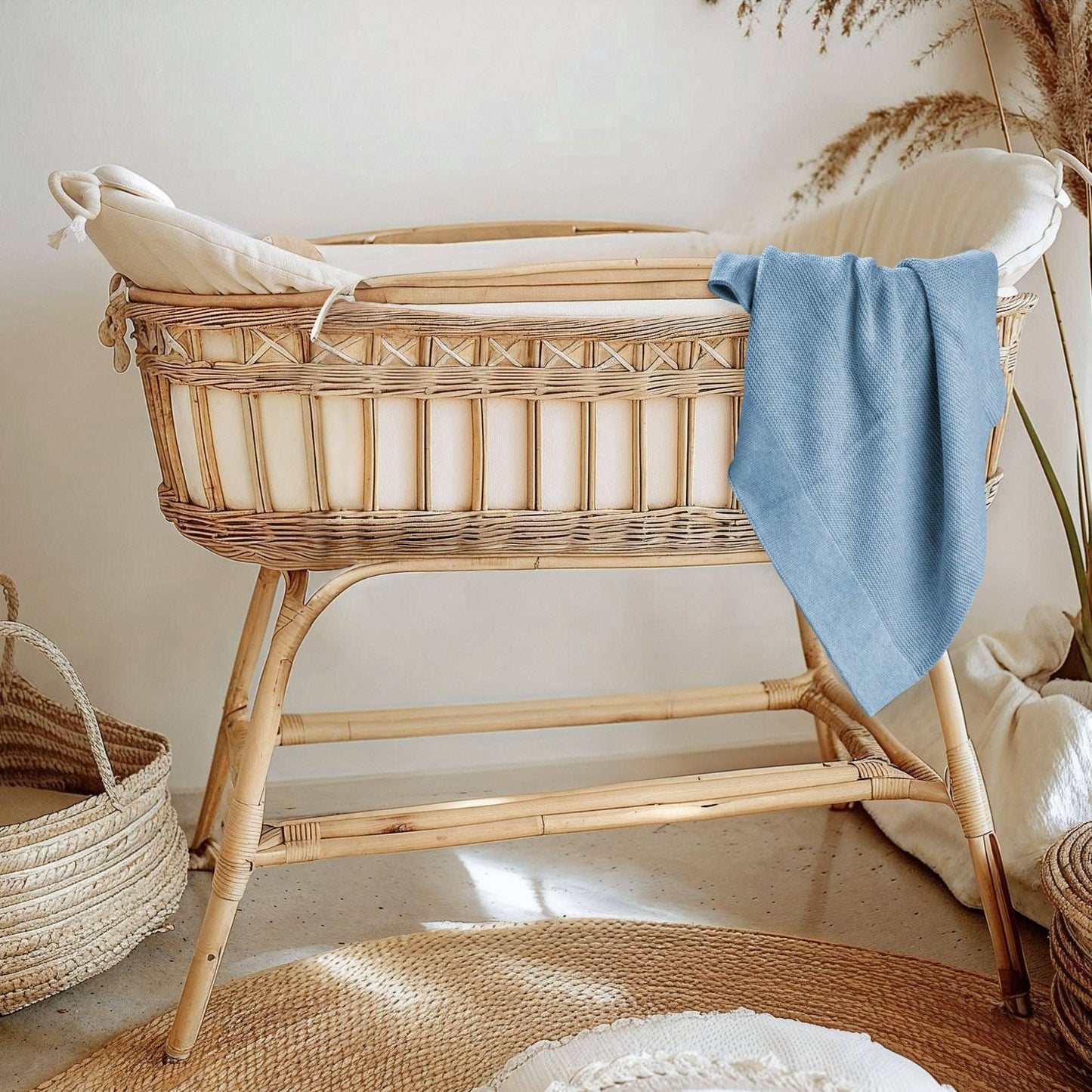 Personalised 100% Cotton Classic Knit Baby Blanket - Baby Blue