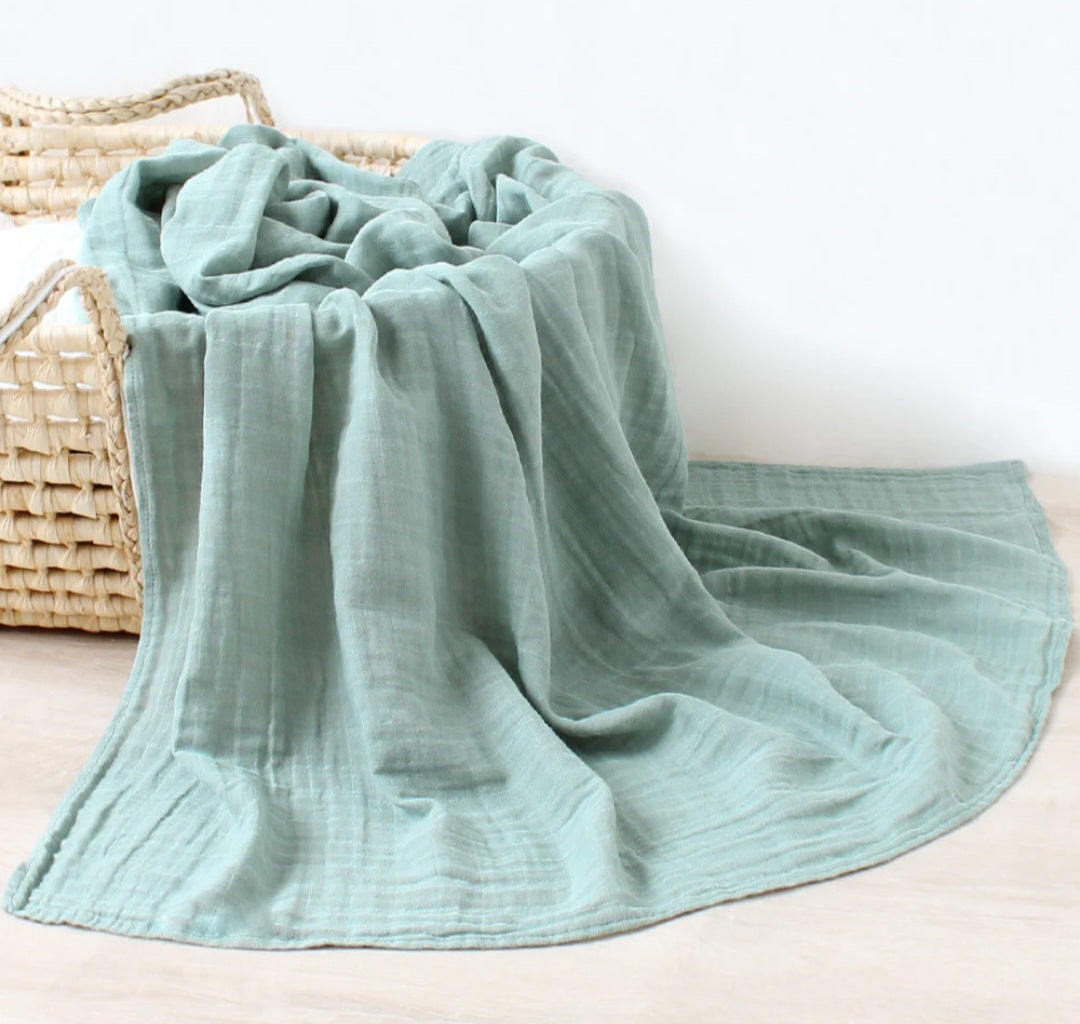 Organic Cotton Muslin Swaddle Wrap - Green