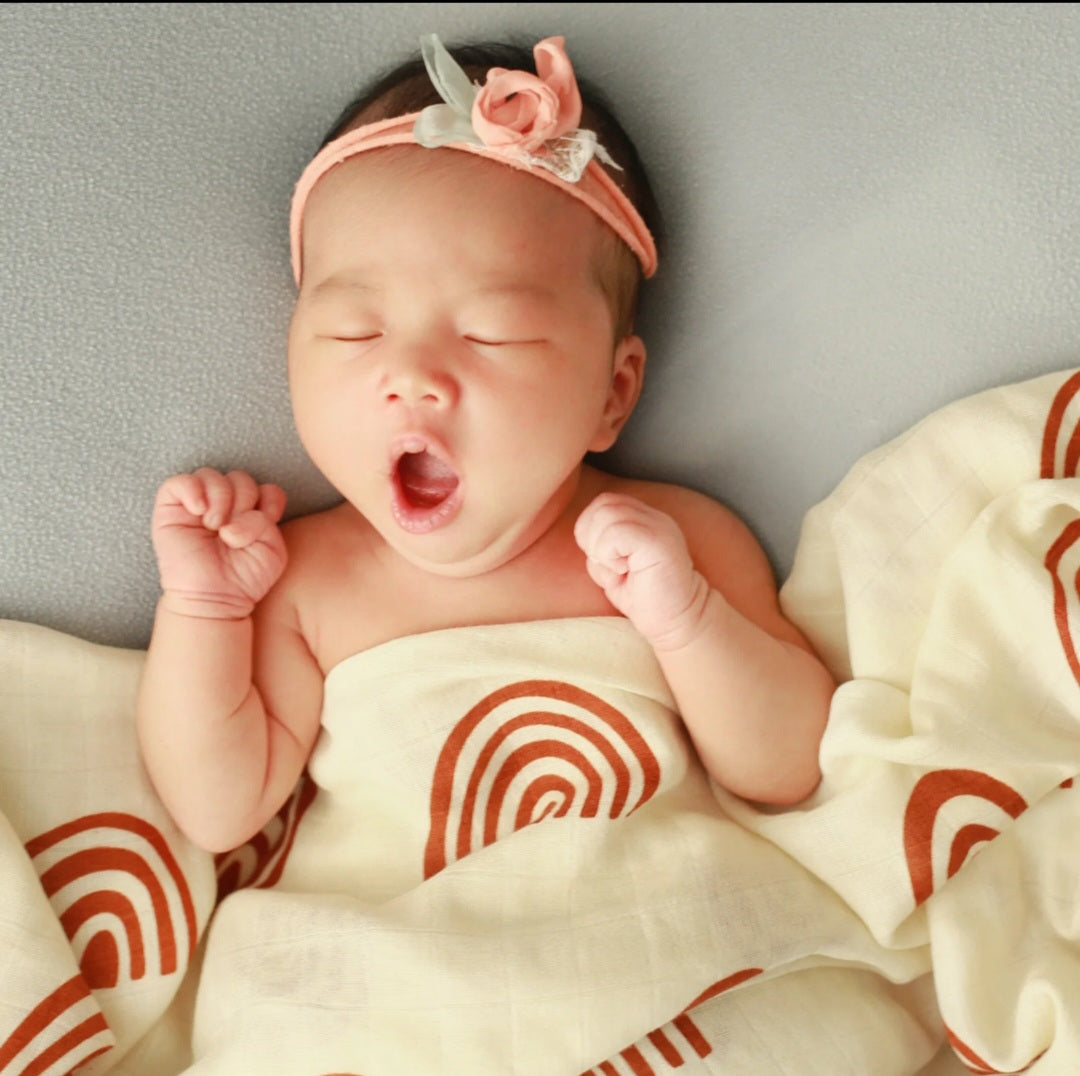Cotton/Bamboo Muslin Swaddle Wrap - Neutral Rainbow