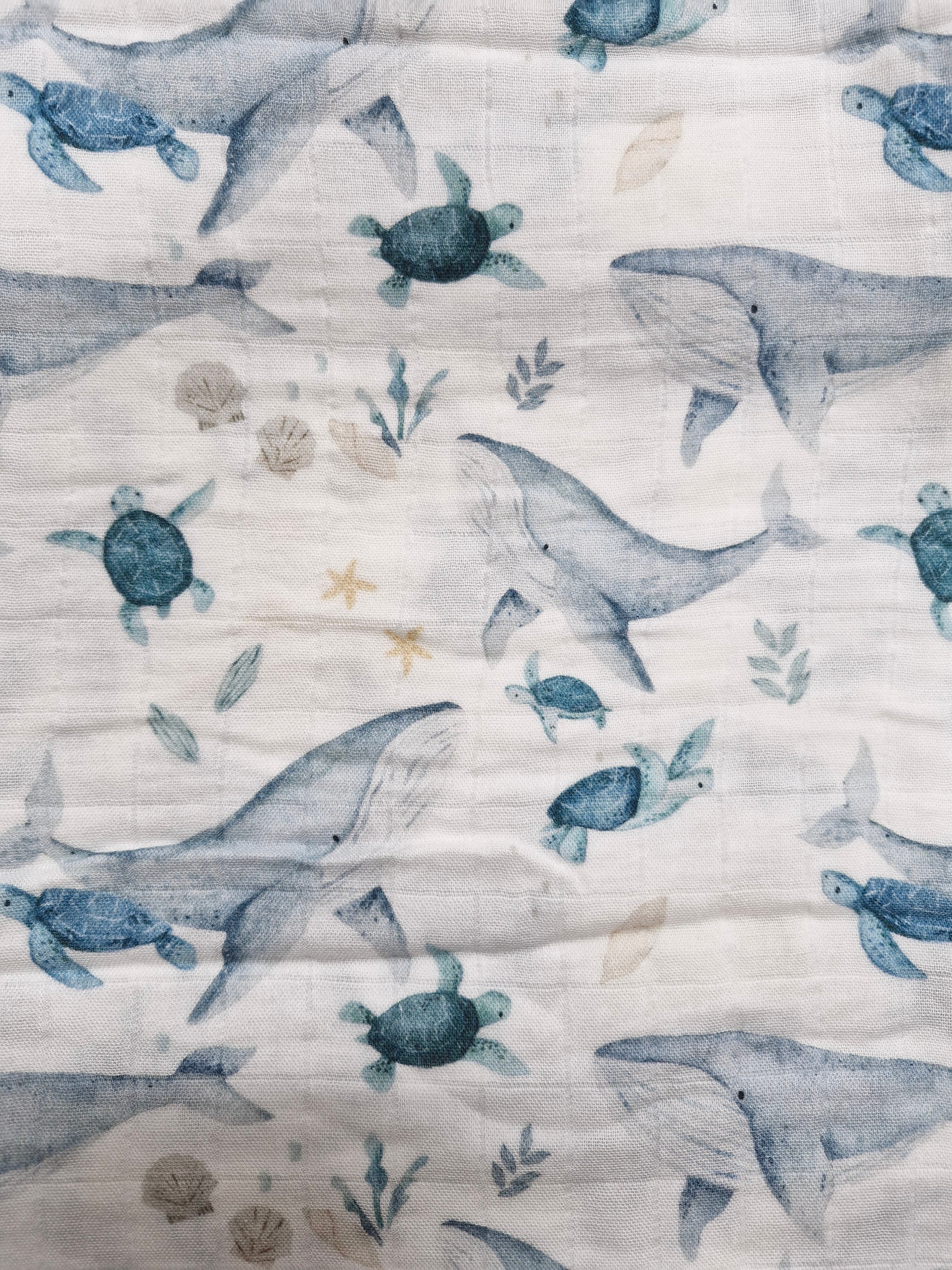 Cotton/Bamboo Muslin Swaddle Wrap - Under the ocean