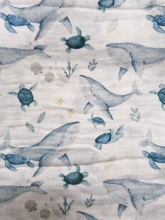 Cotton/Bamboo Muslin Swaddle Wrap - Under the ocean