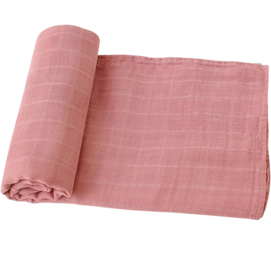 Organic Cotton Muslin Swaddle Wrap - Dusty Pink