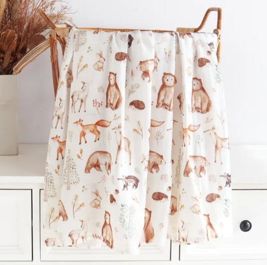 Cotton/Bamboo Muslin Swaddle Wrap - In the Woods
