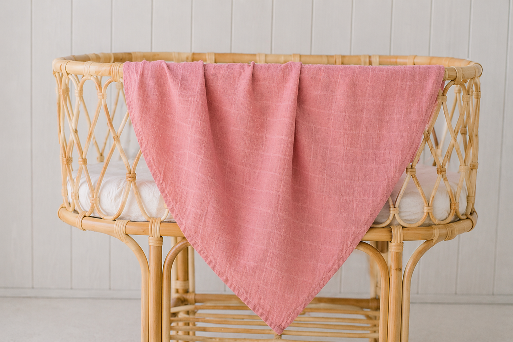 Organic Cotton Muslin Swaddle Wrap - Dusty Pink